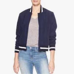 Gap Varsity Silky Bomber Jacket Navy Blue Medium Baseball Style Y2K